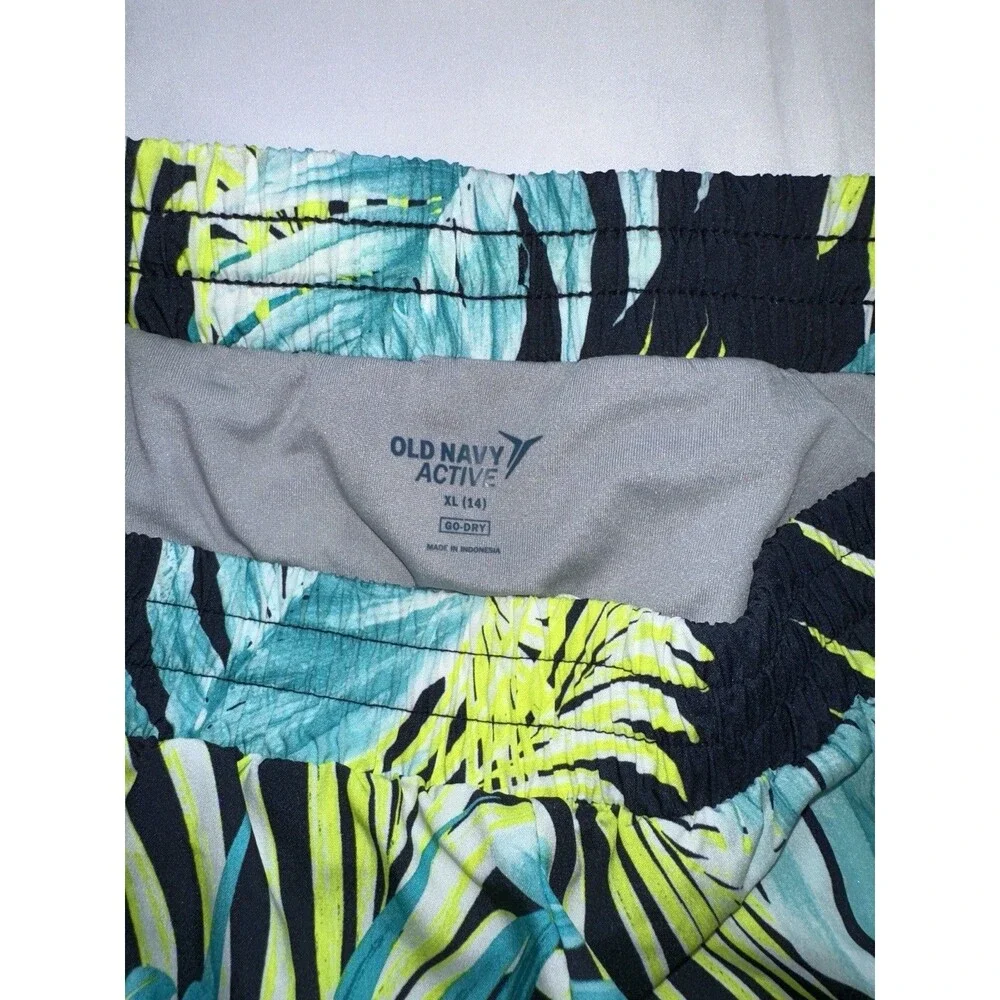 Old Navy girls Active athletic jogger shorts -XL (14) blue, yellow, palm tree